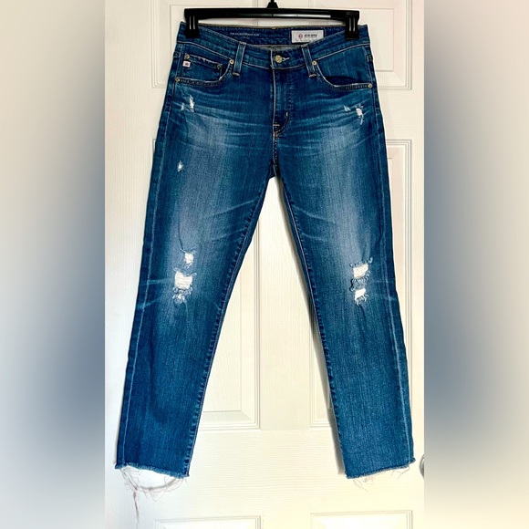 Ag Adriano Goldschmied Denim - AG Adriano Goldschmied Ex-Boyfriend Slim Jeans Distressed Raw Hem Size 27 R